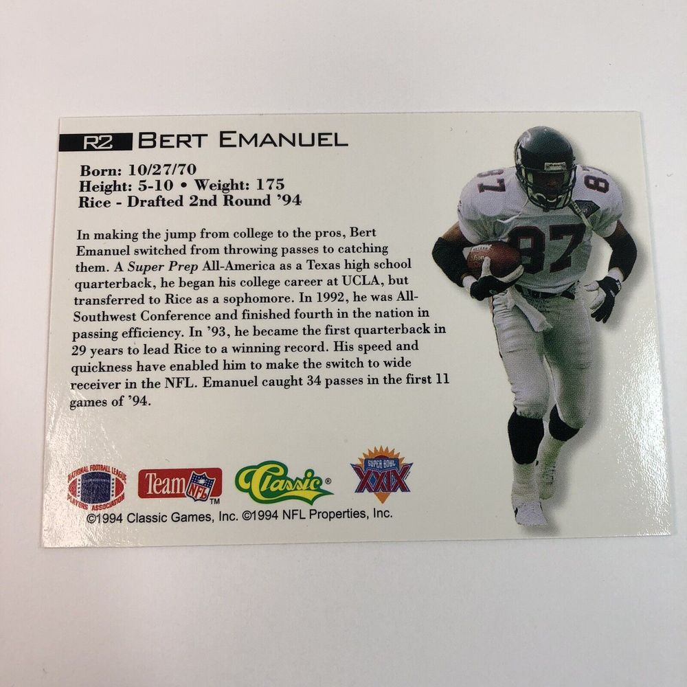 1994 Classic NFL Rookie Card BERT EMANUEL Atlanta Falcons, Super Bowl 29, Rare - Picture 6 of 10